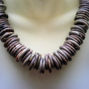 Designer Green Grey Orange Jasper Circle Bead Beaded Necklace Sterling Clasp 24"